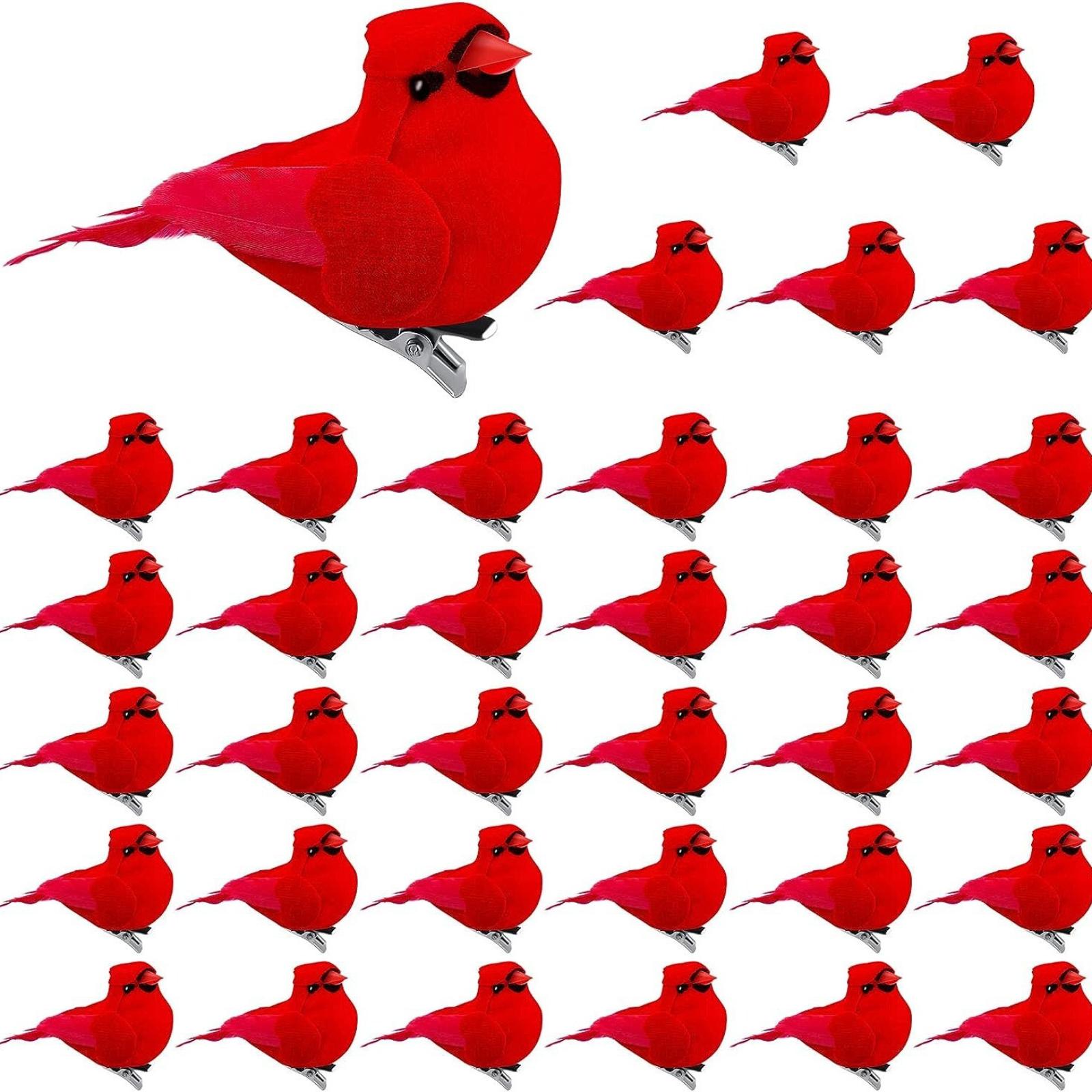 

1 упаковка 36 шт. Рождественские красные перьевые искусственные птицы - Декоративные украшения для поделок, домашнего декора и праздничных экспозиций One Size красный