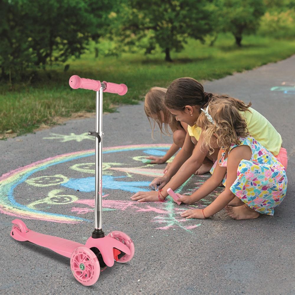 Pink Adjustable Three-Wheel LED Light-Up Kids Scooter