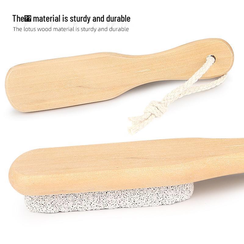 Pumice Stone Foot Scrubber with Wooden Handle for Calluses and Rough Skin Exfoliation