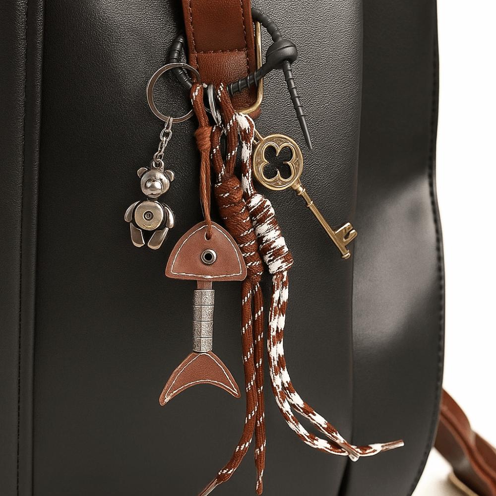 Bag Hanging Leather Fishbone Keychain PU Leather Woven Ropes Keyring  Small Gifts
