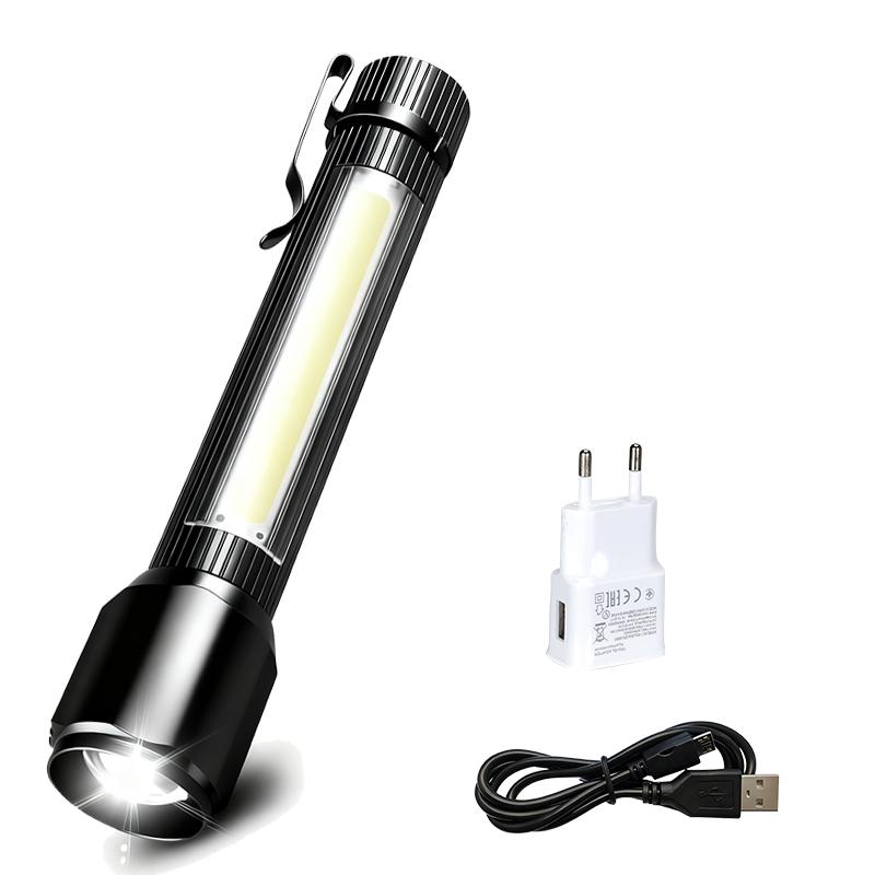 Rechargeable Zoom LED Flashlight Handheld Torch with 3 Modes Waterproof High Power Light Hand Lamp For Working Outdoor Camping