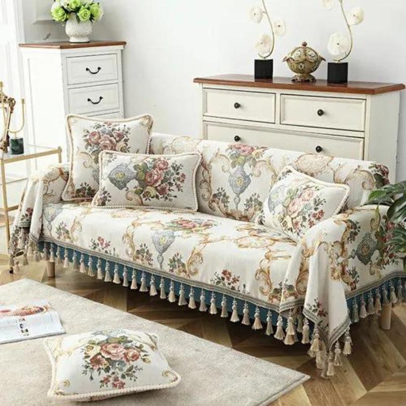 

Полотенце для дивана с цветочным узором из европейского жаккарда, плотная синель, чехол для дивана с кисточками, все включено, 1, 2, 3, 4 места 190x230cm