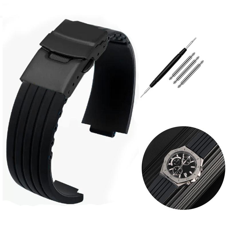 Silicone Rubber Watchband For Oris Aquis 7330 7740 Striped Watch Band Convex Strap Wristband Black Blue 22x12mm 24x11mm 24x12mm