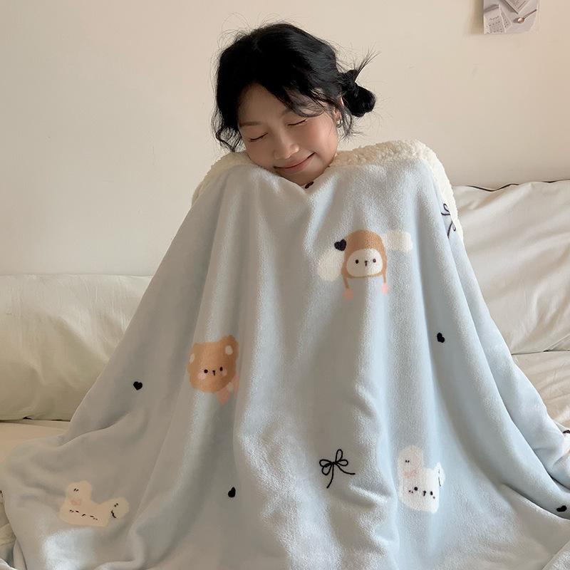 Thickened Lamb & Coral Fleece Cartoon Animation Winter Blanket for Office Nap Air Conditioning Sofa Cover & Kindergarten Use