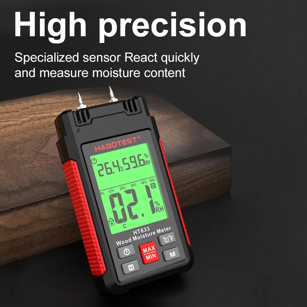 Two Pins Wood Moisture Meter Digital Humidity Meter with 3 Colours Backlit,Timber Damp Detector for Check Firewood/Drywall