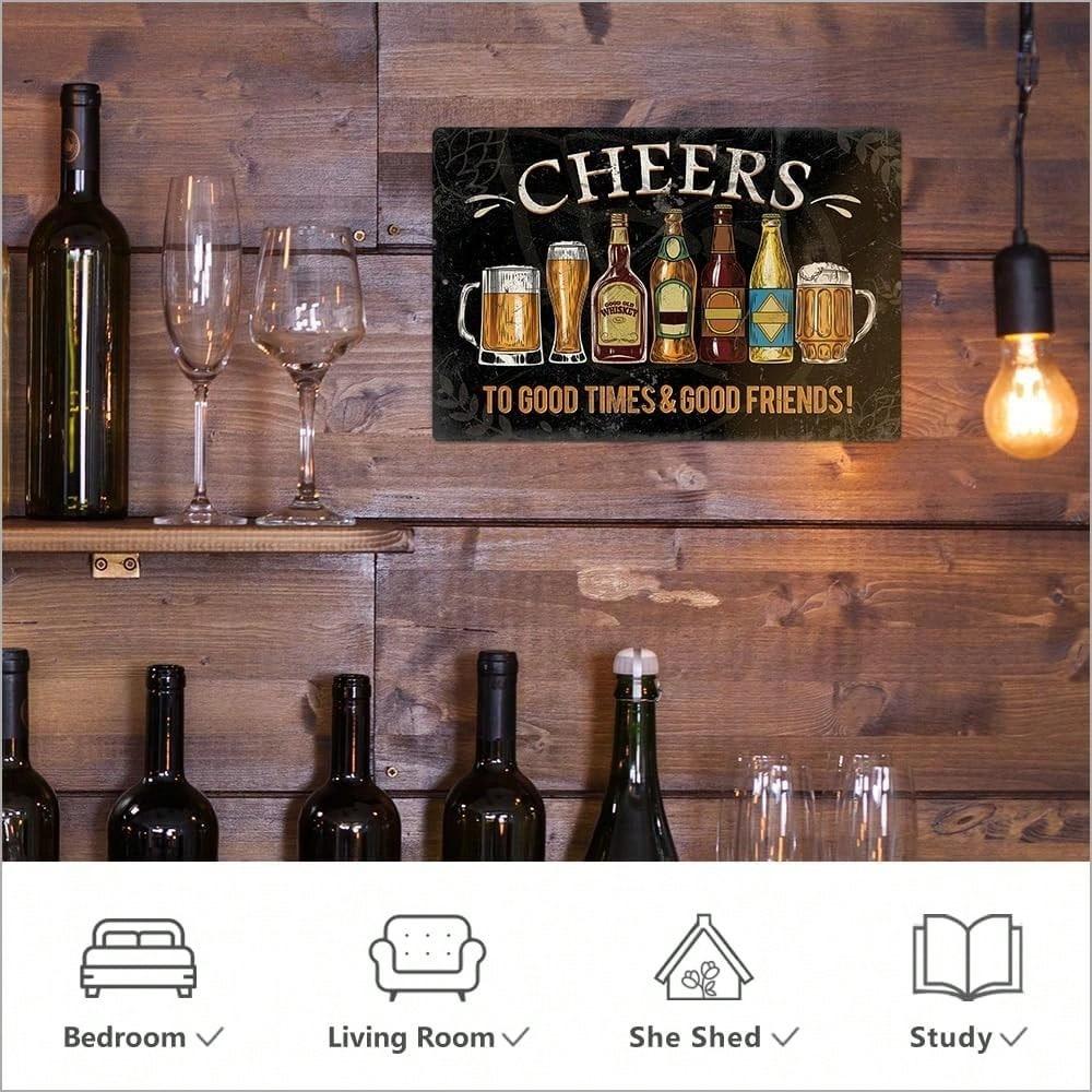 Vintage Cheers To Friends Tin Sign Retro Bar Wall Decor Gift For Men