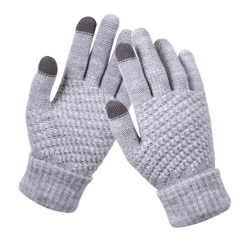 

Зимние сенсорные перчатки женские мужские теплые эластичные вязаные варежки имитация шерсти с полным пальцем Guantes Crochet Luvas Утепленные перчатки серый