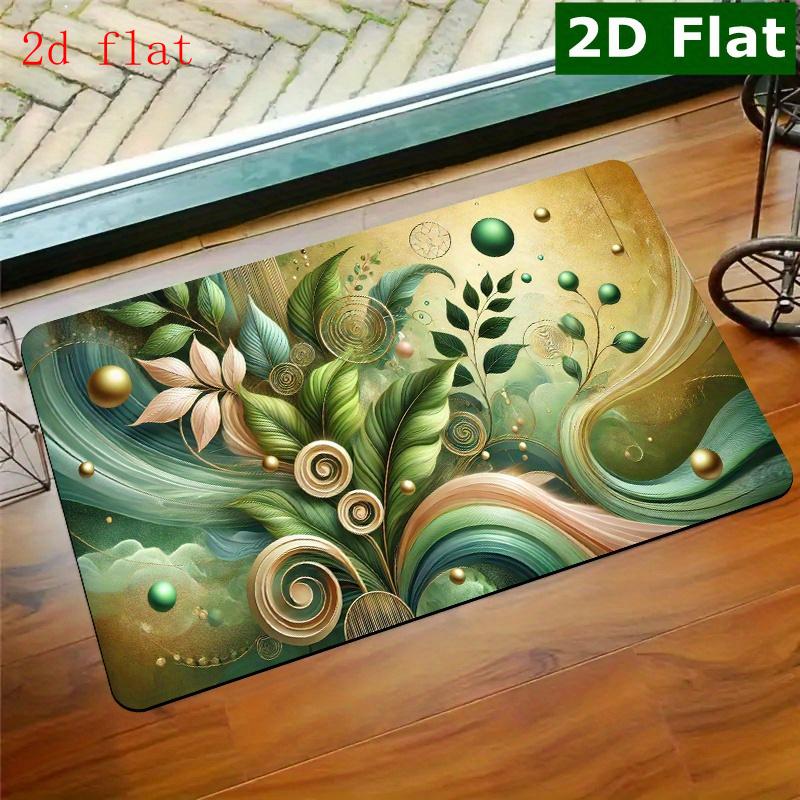 Luxury Green Leaf Swirl Art Door Mat Golden Entry Rug Abstract Floor Carpet Home Porch Mat for Aesthetic Decor Accessory