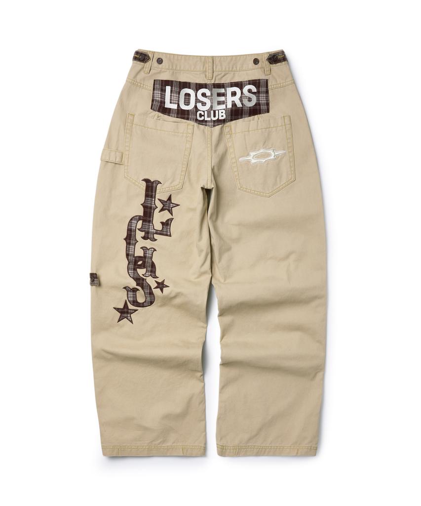 Lujeoseukeulleob Check Patch Wide Cotton Pants Beige
