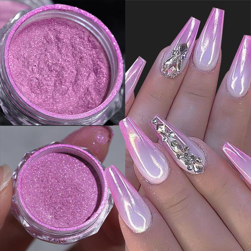 

Gradient Pearl Nails Dust Chrome Glitter changing color rose pink white Rubbing on Powder Shell Mirror Pigment Nail Art Supplies Gradient 01