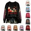 Women's Long Sleeve Christmas Print Crewneck Pullover Sweatshirt for Holiday Casual Wear