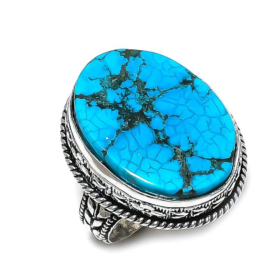 Tibetan Turquoise Gemstone 925 Sterling Silver Gift Jewelry Ring Size 8
