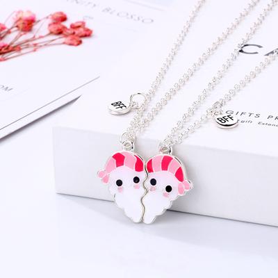 Fashionable New Magnet Attracts Cartoon Man Alloy Dripping Oil Pendant BFF Good Friend Children's Pair Necklace