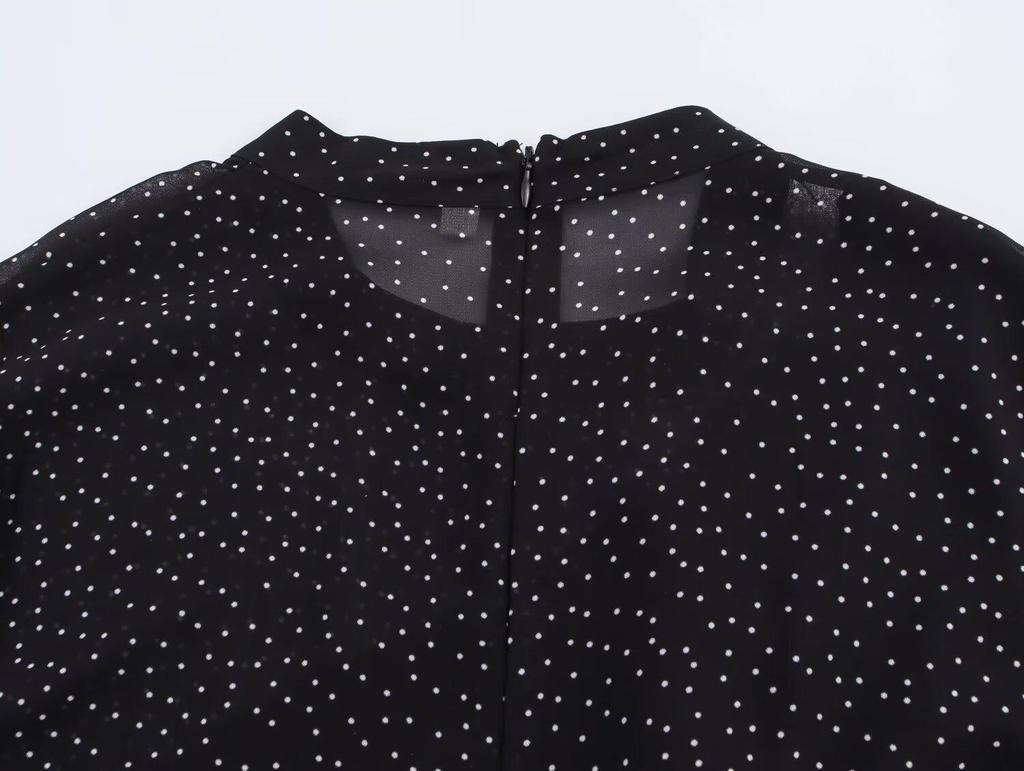 Spring 2025 Women's European & American Style Polka Dot Waist-Hugging Long Sleeve Dress