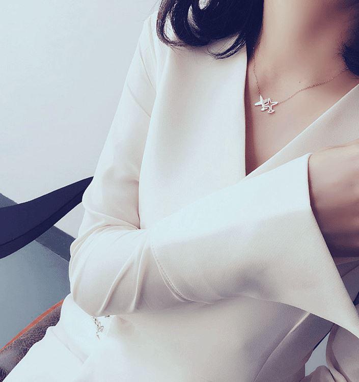 Korean Style Rose Gold Airplane Necklace for Women