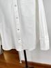 Women's Mid-Length White Cotton Shirt with Heavy Embroidered Petal Lace Collar, Long Sleeves, Loose Fit Covering Belly and Hips
