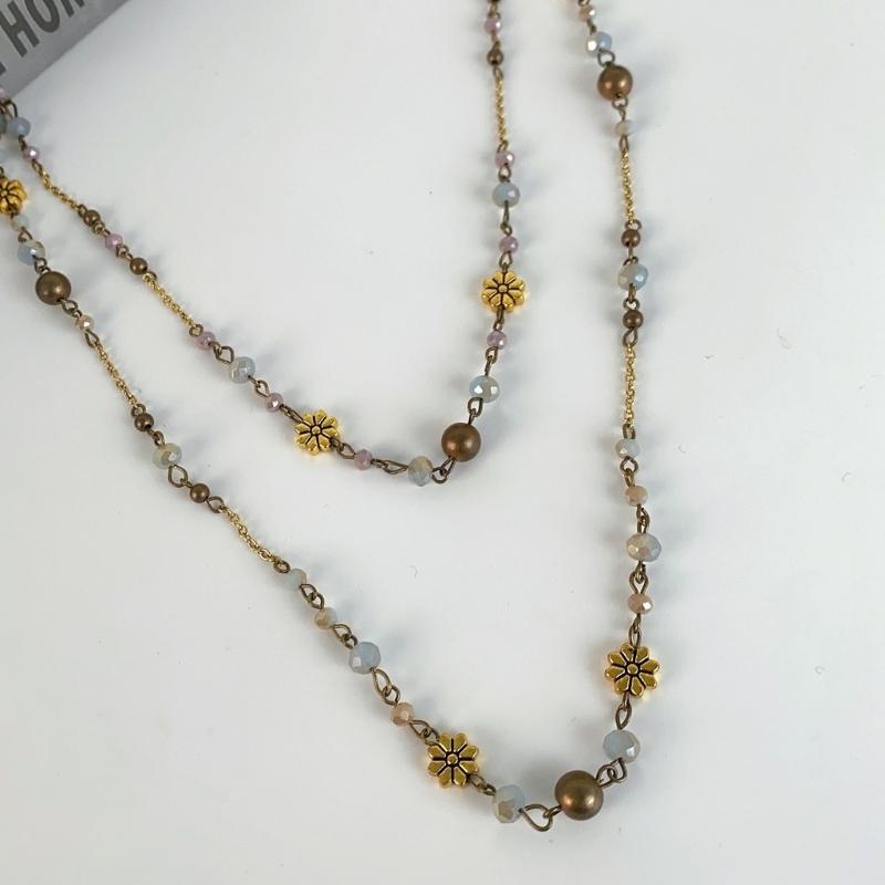 Retro Style Floral Bead Collarbone Chain Necklace With Aged Finish Alloy Jewelry Piece Perfect For Daily Wear