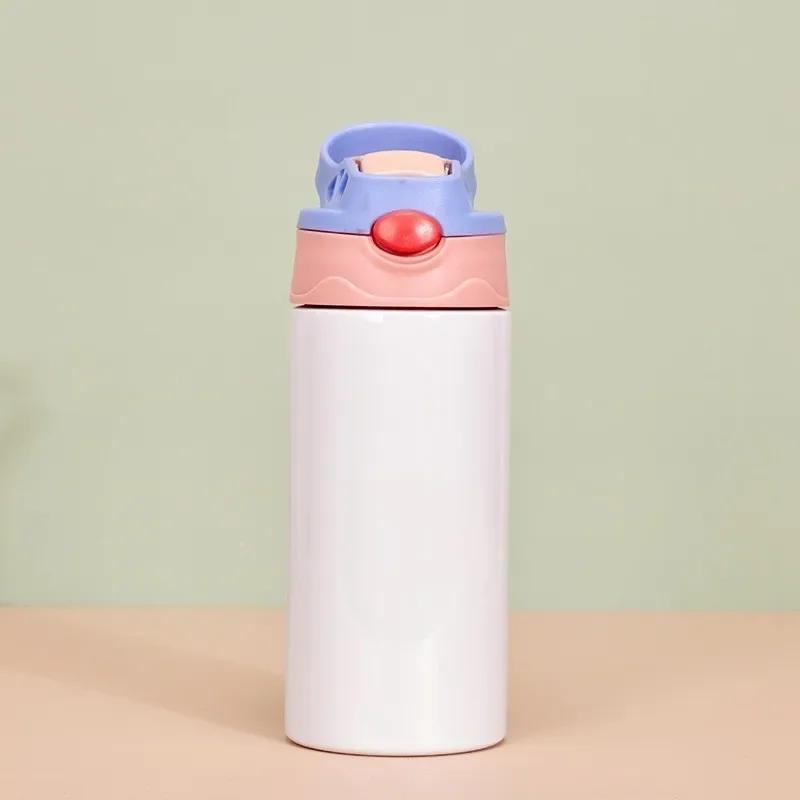 12oz Sublimation Gerader Trinkbecher Klappdeckel Kinderflasche Edelstahl Doppelwandiger Wasserbecher mit Strohhalm Trinkflasche 12OZ violett