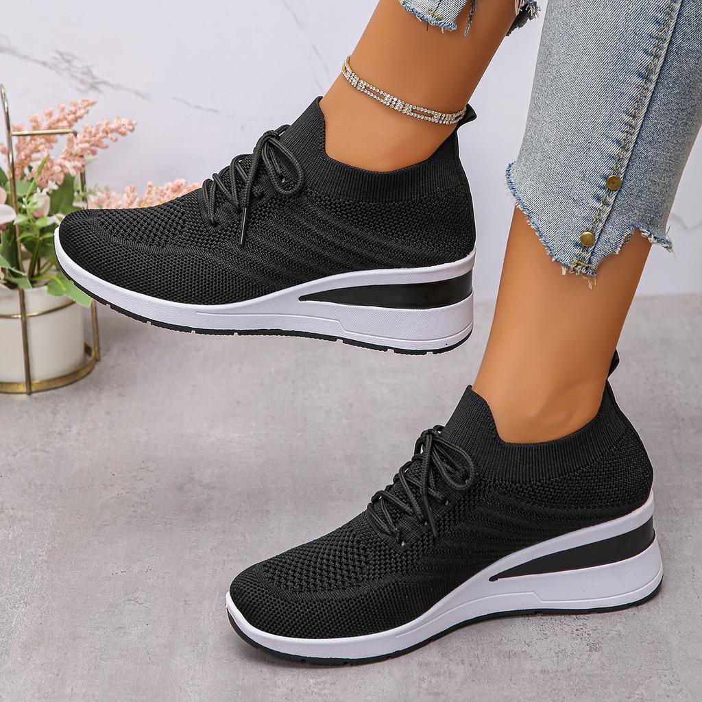 Fashionable Wedge Style Women's Sneakers Spring Autumn New Arrival Casual Thick Bottom Knitted Mesh Breathable Platform Shoes