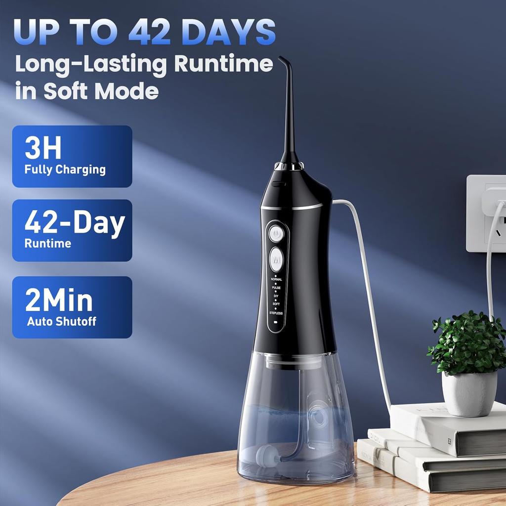 Teeth Cleaning and Flossing, 5 Modes Rechargeable Cordless Oral Water Tank Teeth Cleaner,