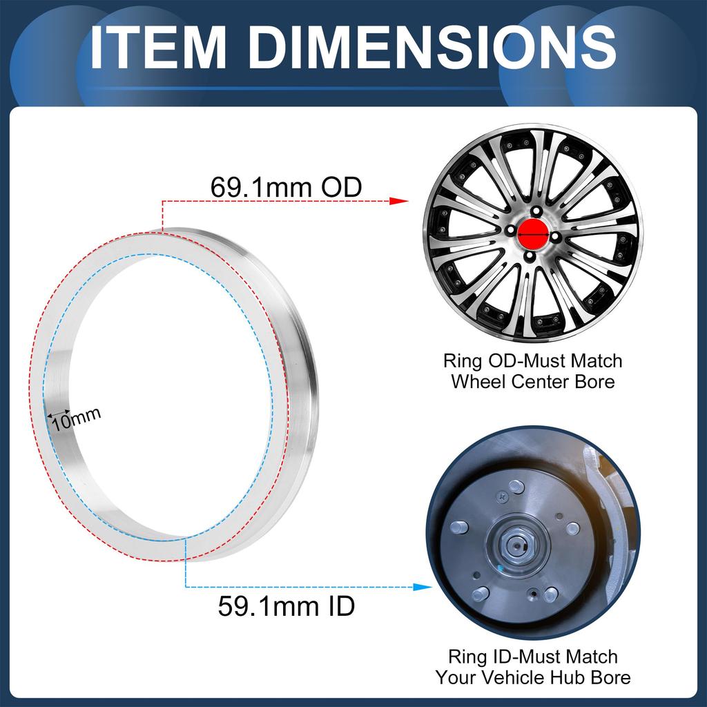 INFINAUTO Wheel Hub Centric Ring OD 69.1mm to ID 59.1mm Wheel Center Shaft Shock