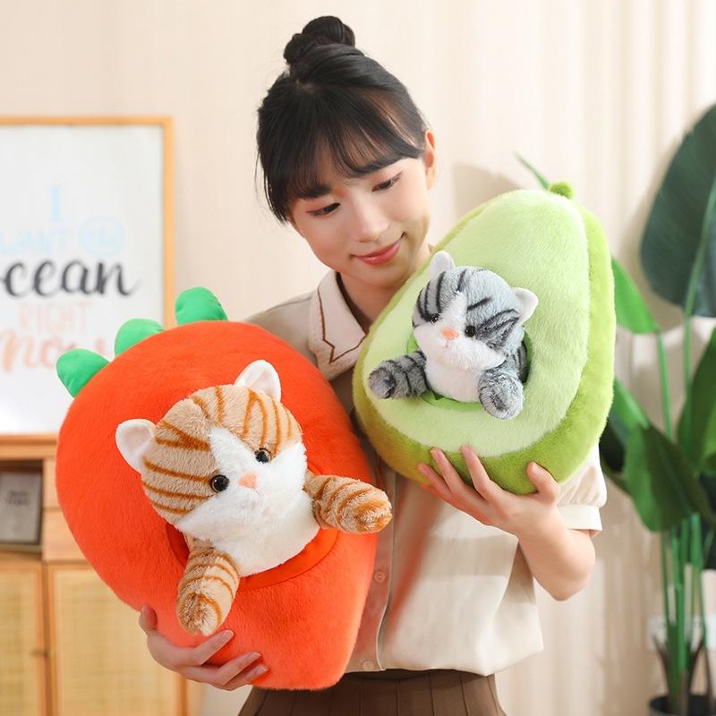 Creative cat fruit strawberry carrot throw pillow plush toy doll kitten doll children's doll