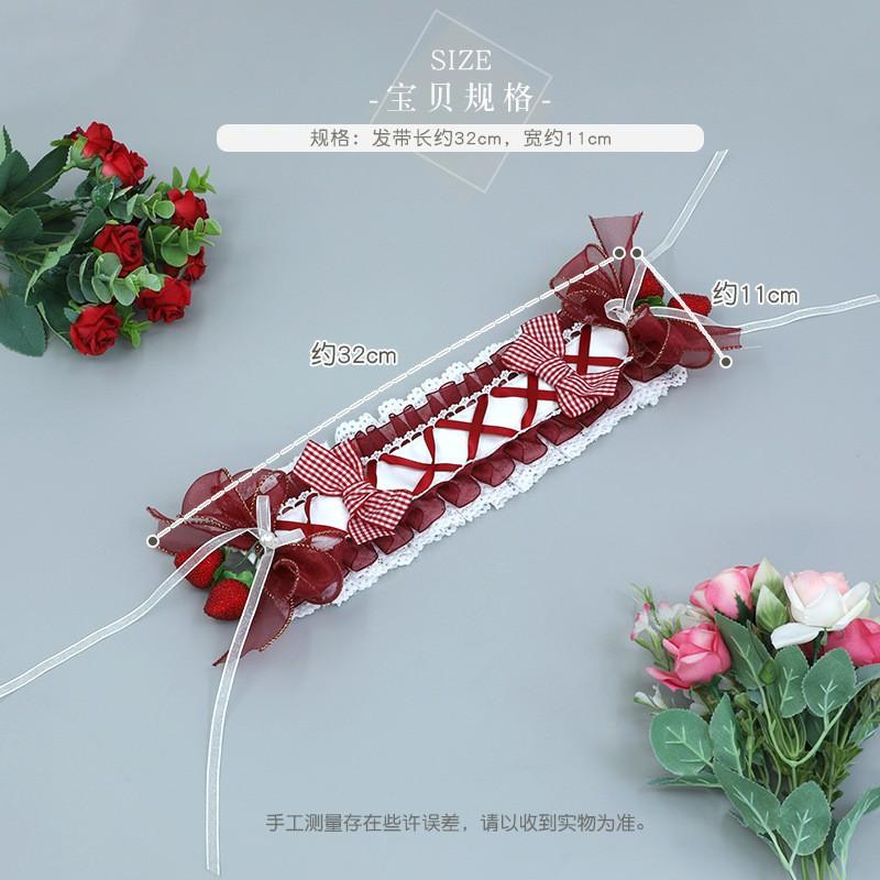 Handmade Strawberry Milkshake Lolita Hair Band Women - Sweet Cartoon Style Wide Headband With Lace Bow Animal Motif