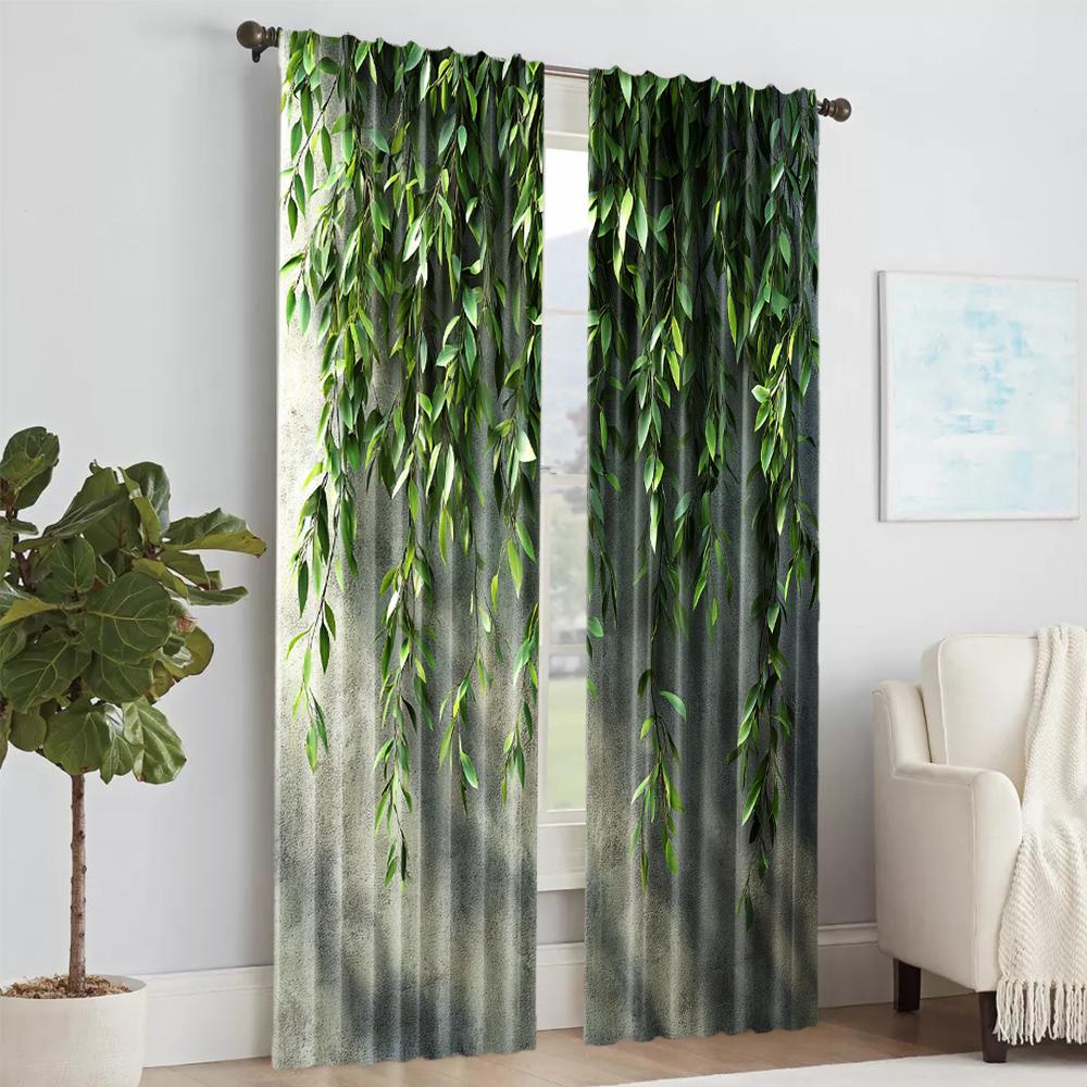 2 pcs   versatile polyester transparent curtains for home decoration Vintage plants and rattan for use in bedrooms and living