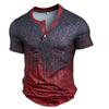European and American semi-cardigan, casual short-sleeved digital printing slim-fit pullover Henry T-shirt top men's clothing