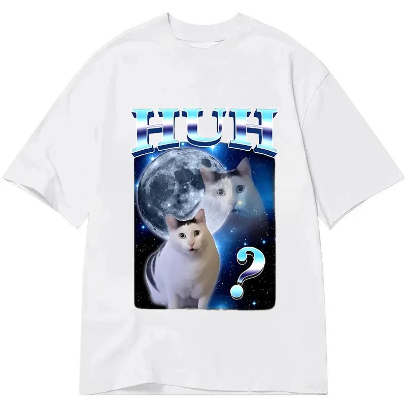 Confused Cat Meme Tshirt Unisex Unisex Funny Y2k Aesthetic Galaxy Cat Graphic Print Oversized Casual Streetwear Short Sleeve Tops