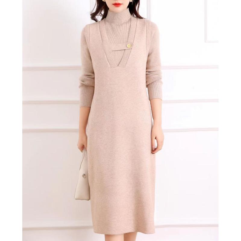 Solid color two-piece skirt autumn and winter temperament elegant semi-turtleneck sweater inner + fashion vest skirt knitted sweater set