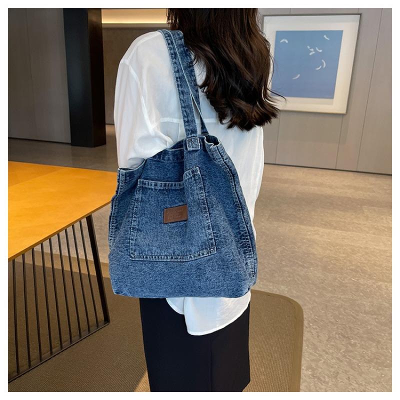 Lässige gewaschene Denim-Tasche 2025 Neu Geprägte Schriftzug-Textur