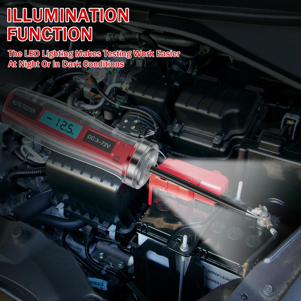 Car Circuit Tester 3-72V DC LCD Digital Display Voltage Tester Portable Digital Circuit Test Pen Voltage Detector Auto Repair