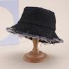 Vintage Frayed Decorative Denim Solid Bucket Hat for Women, Spring and Summer Sunshade, Sweet Pot Hat for the Face, Trendy and Trendy