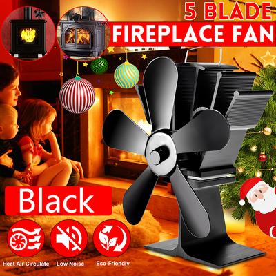 5 Blades Fireplace Heat Powered Stove Fan Black Log Wood Burner Ecofan Quiet Home Fireplace Fan Efficient Heat Distribution