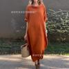European And American Spring And Autumn Large Size Casual Loose Round Neck Medium Sleeve Big Swing European And American Style Women'S Skirt