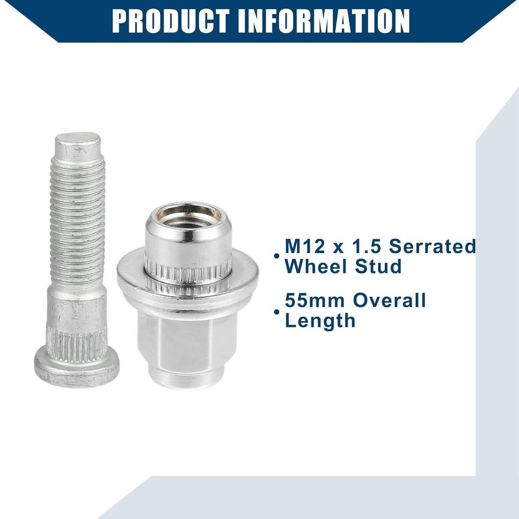 No.C2C35294010 M12-1.5 Wheel Stud Bolts for Jaguar F/S/X-Type XFR XJ/Front Rear Left Right Wheel Lug Studs/Alloy Steel 19mm Hex / 1 Set Silver Tone