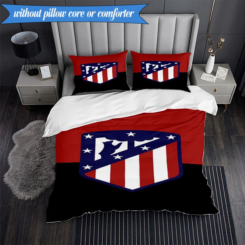 3PCS Atlético De Madrid S.A.D Printed Soft Bedding Set,Including 1pc Duvet Cover And 2pcs Pillowcases Perfect for Bedroom, Dormitory, Fan Gift