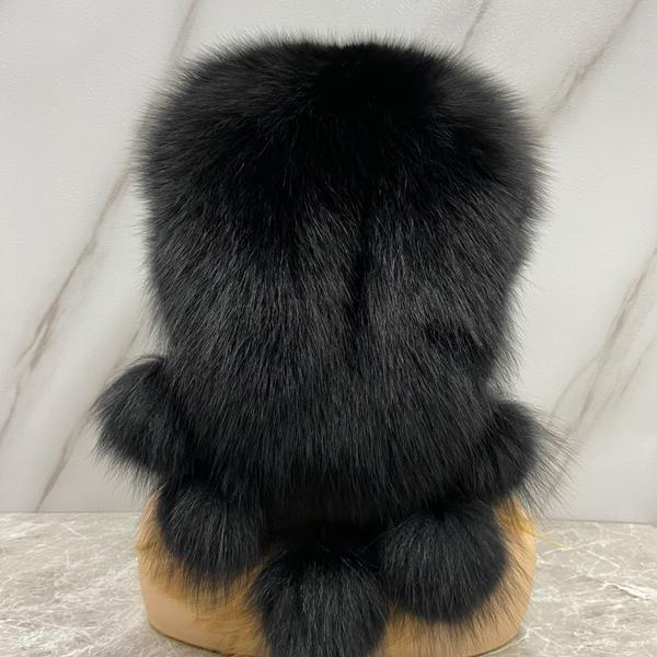 

Шапки из натурального лисьего меха для женщин Шапка-ушанка Пушистая Снежная Россия Зима Теплая Шапочка с помпонами Мужская Уличная Холодная Роскошная Настоящая Меховая Шапка head size 55-62cm чёрный