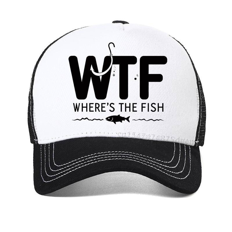 Funny WTF Where Is The Fish Graphic baseball cap Fishing Fisherman cap Fathers Day Gifts Casual Summer mesh Trucker hat sun hats