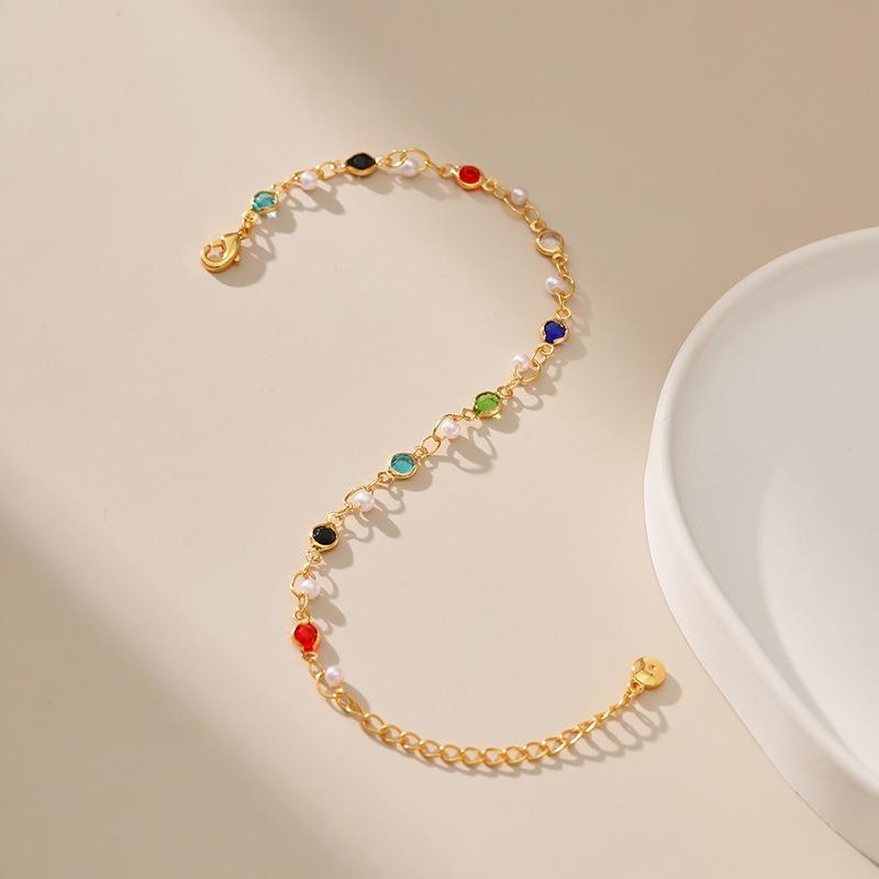 K Gold Plated Multicolor Glass Crystal Pearl Bracelet For Women