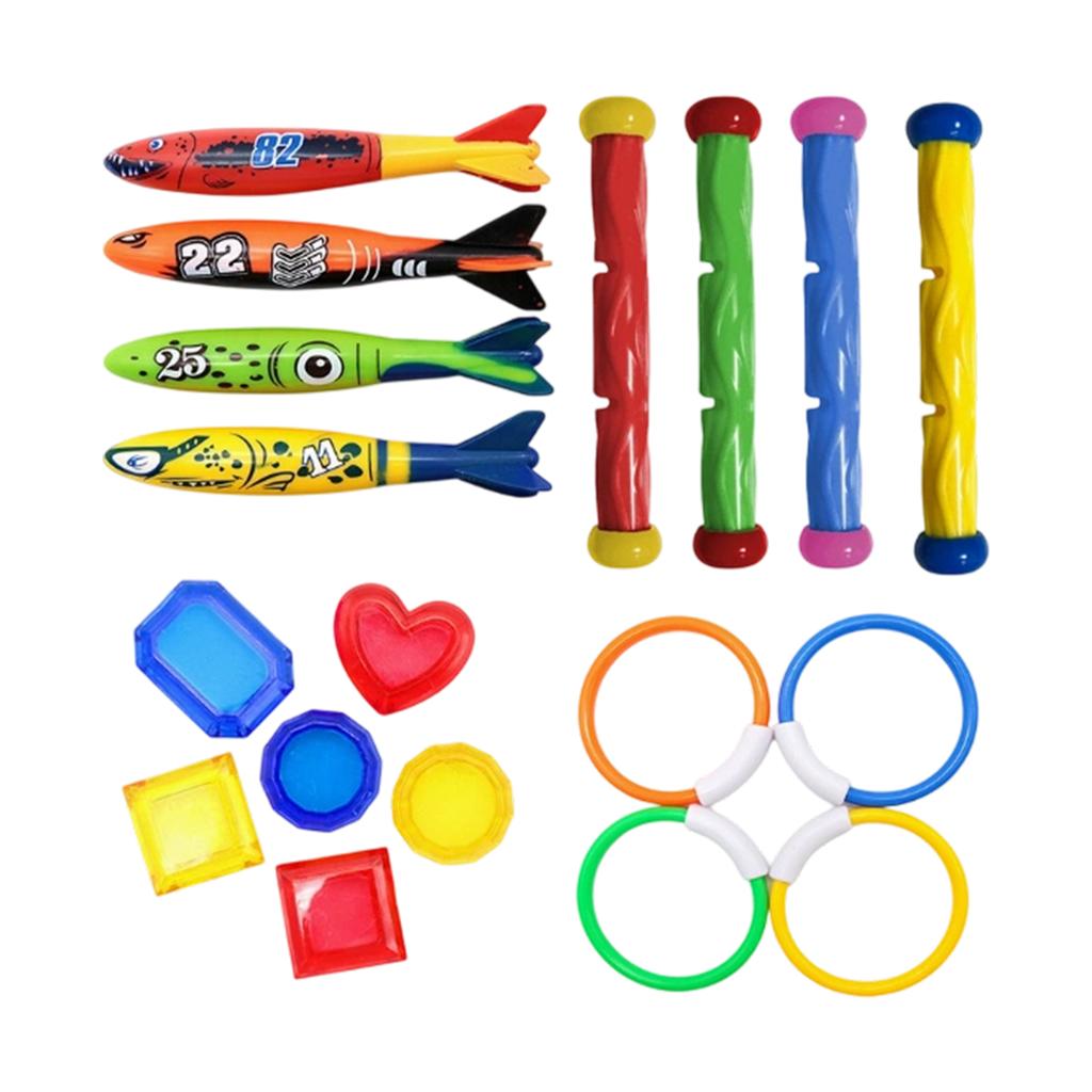Kids' Diving Toys Set: Swimming Pool Dive Torpedoes, Water Rings, And Diamonds