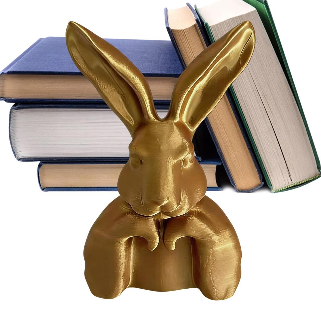 3D Printed Easter Bunny Ornament Gold Bunny Thinking Meditation Statue Decorative Sculpture Easter Dining Table Decoration