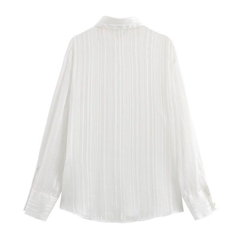 Fashion Style 2024 Summer New Women's Clothing Color Line White Long Sleeves Stripes Shirt 3371348 251