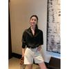 Pusumed Premium Acetate Shirt Women's Satin Glossy Loose Drop Seven-Sleeve Temperament Commuter Top