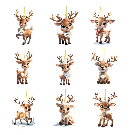 Yousheng 2D Flat Reindeer Car Rear View Mirror Charm Acrylic Cartoon Elk Christmas Tree Hanging Ornament Auto Interior Accessories for Window Wall