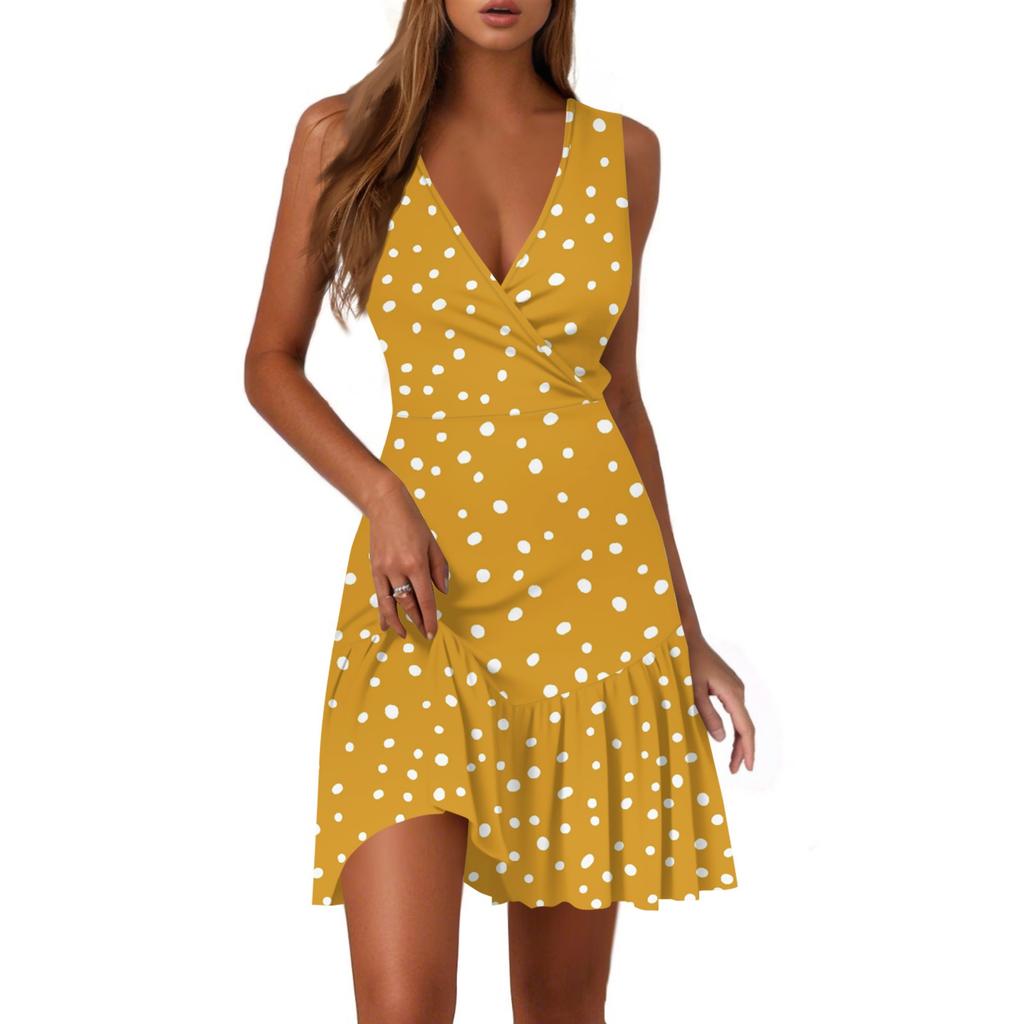Ladies Casual Fashion V-Neck Sleeveless  Print Dress