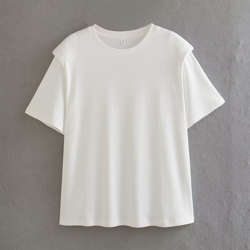 

Kaslead New Arrival Women s Fashion Style Double-Sided Cotton Knitting Right-Angle Shoulder Padded Shoulder T-shirt Loose Tops White S