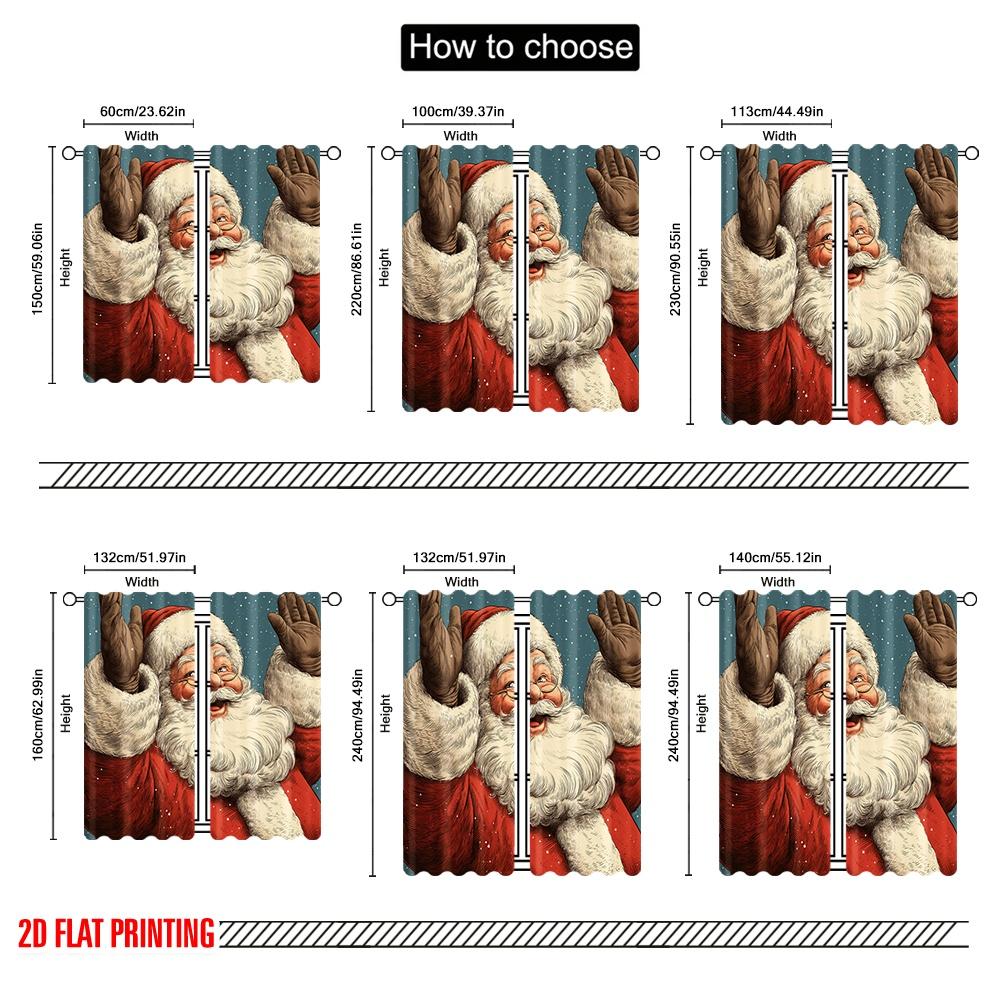 2pcs,2D Plane Printing Curtain Fabric American Santa Claus Versatile Polyester (without Rod) Home Decor Use for Bedroom, Living