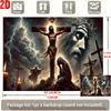 2D Flat Party Backdrop Banner - Cross Theme with Figure Holding Cross, Blood & Lightning